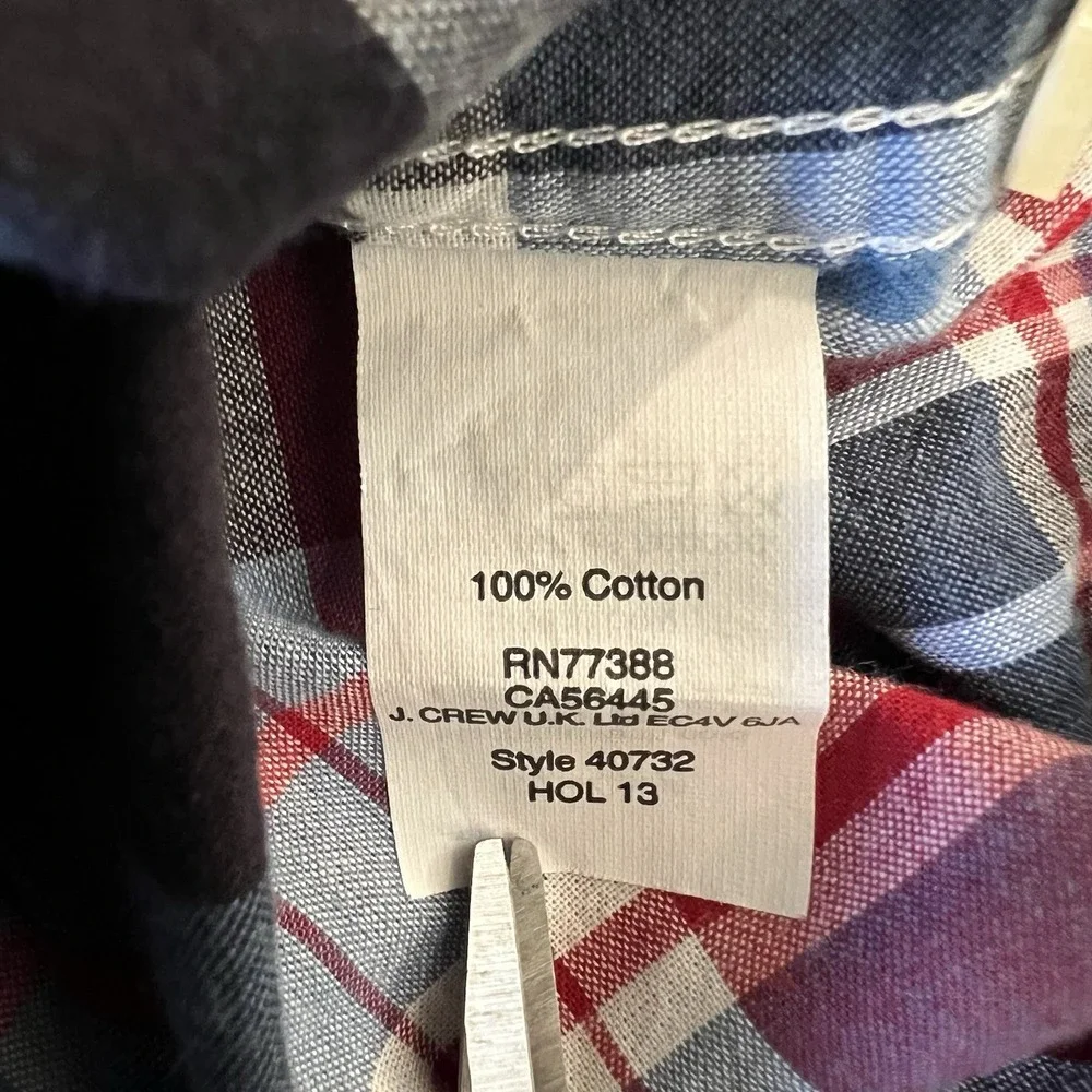J.Crew Mens Summer Plaid Shirt Tailored Fit Blue Red Cotton Button Down 40732 M